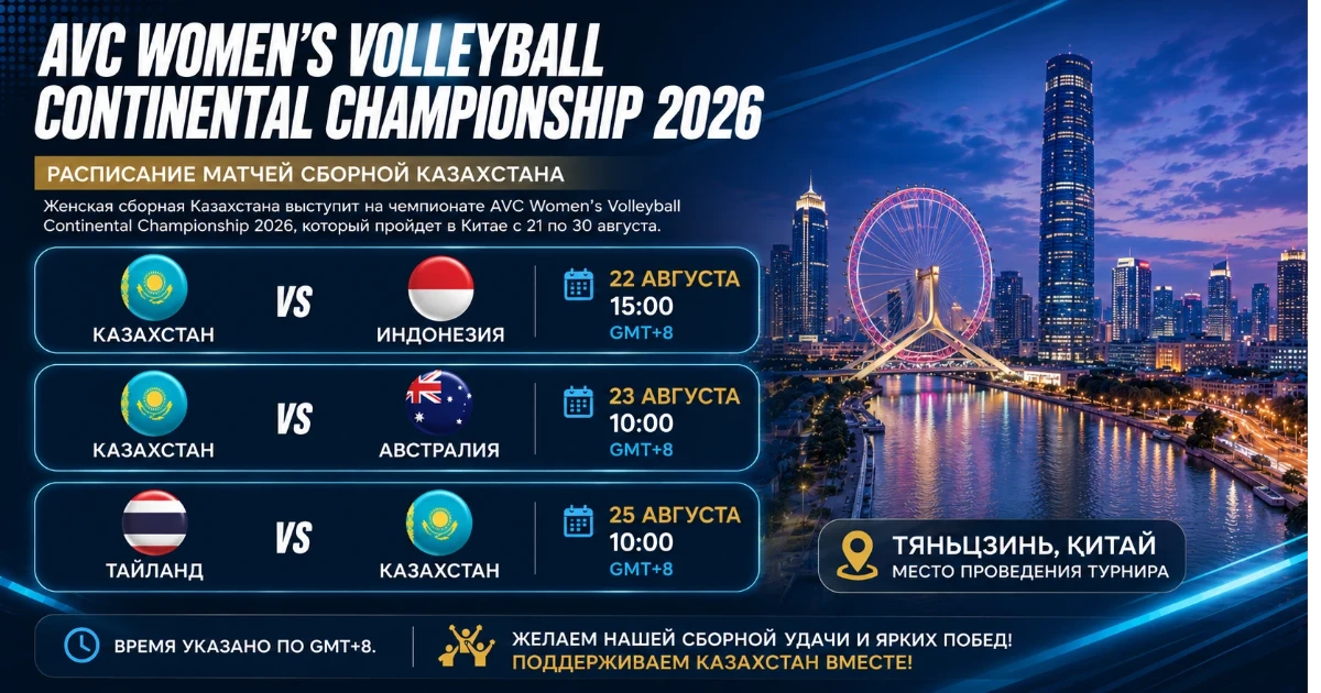 Расписание матчей сборной Казахстана на AVC-2026